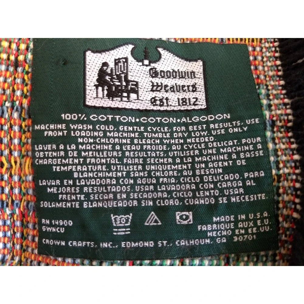 Goodwin Weavers Tapestry Throw Blanket Christmas 100% Cotton Plaid Green Red USA